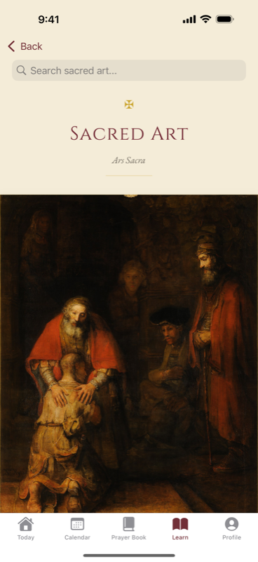 The Sacred Art gallery, opening on Rembrandt's Return of the Prodigal Son.