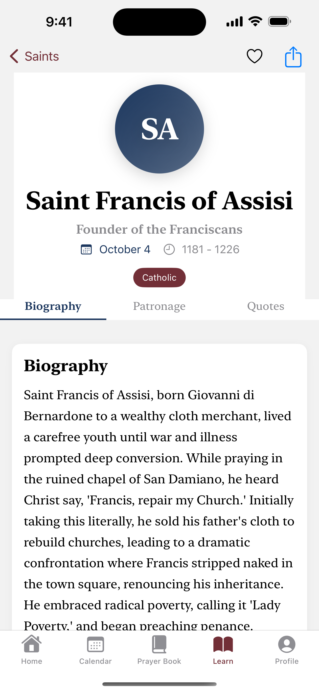 Saint Francis of Assisi biography with comprehensive details, patronage, and feast day